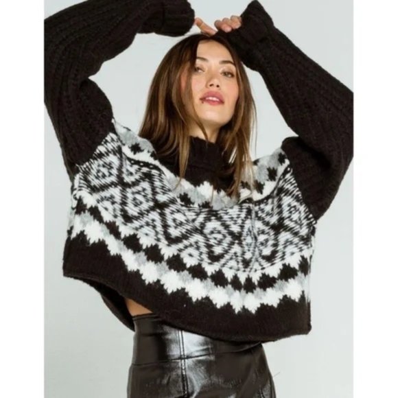 Free People Sweaters - FREE PEOPLE Alpine Womens Intarsia Sweater in Black Combo Size Medium